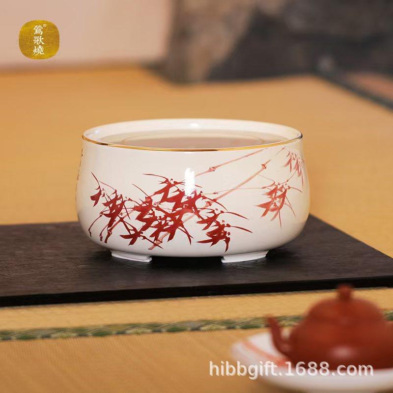 新品莺歌烧电陶炉国风粉彩朱竹图福禄封侯静音煮茶炉无线遥控开关