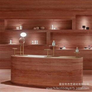 红洞石餐桌天然石材茶桌红色木纹大理石台面浴室洗手池装饰加工