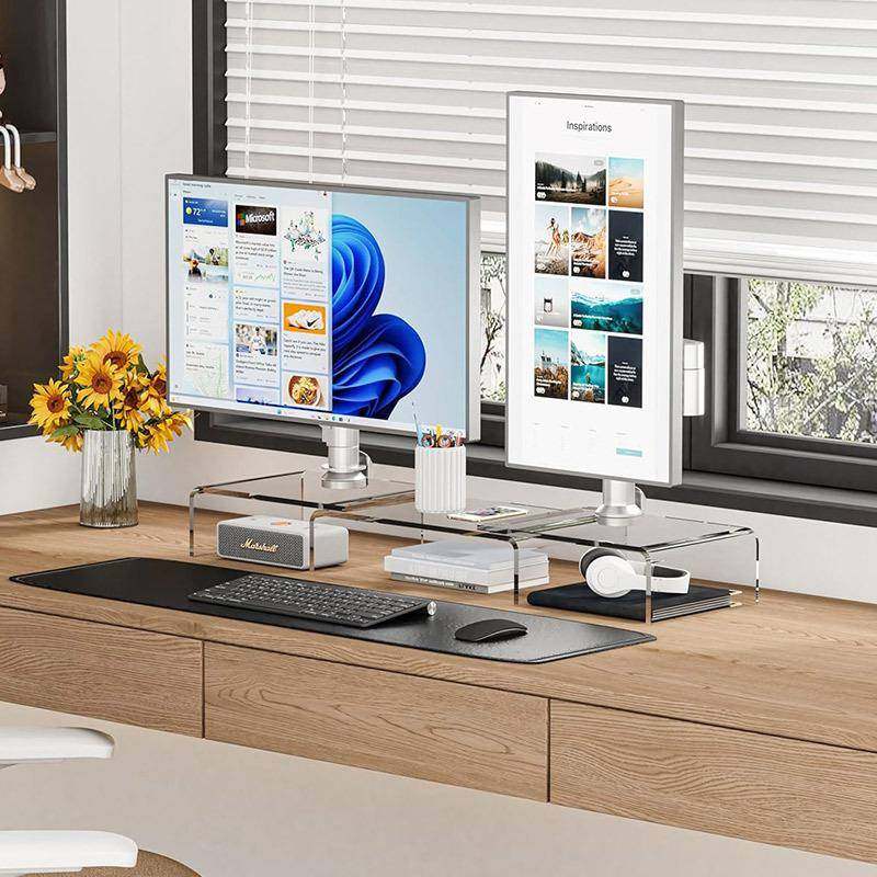 爆款透明亚克力显示器支架底座三层可调式双屏支架附防滑垫