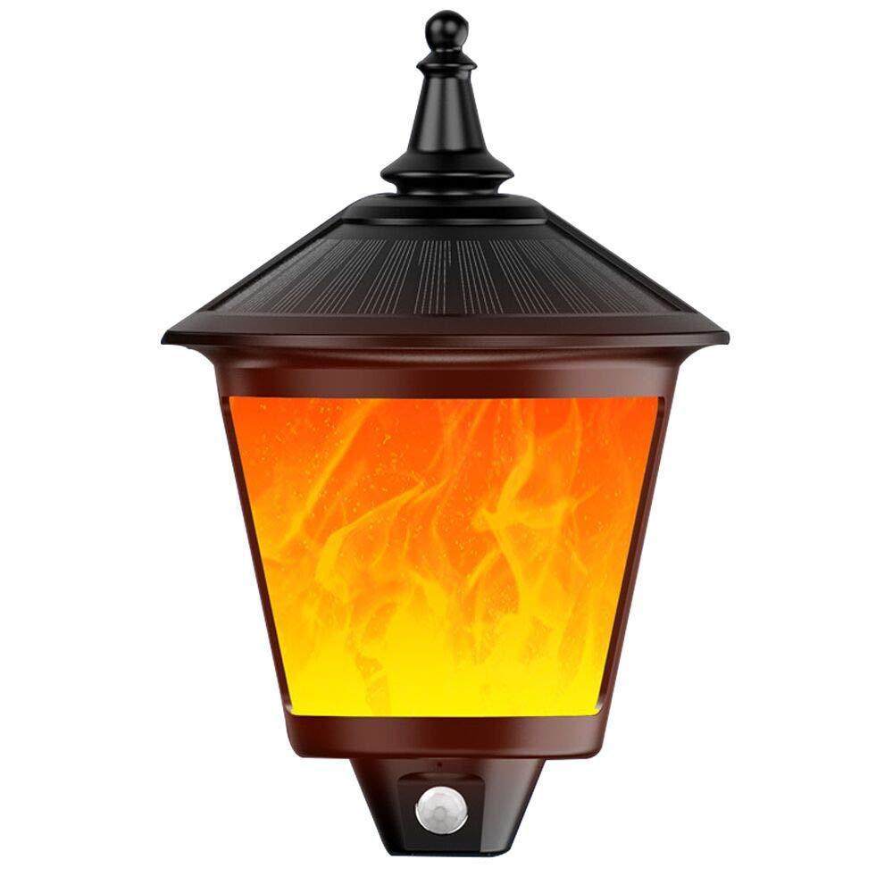 壁挂太阳能灯感应火焰灯66LED路灯庭院装饰景观灯安全照明灯