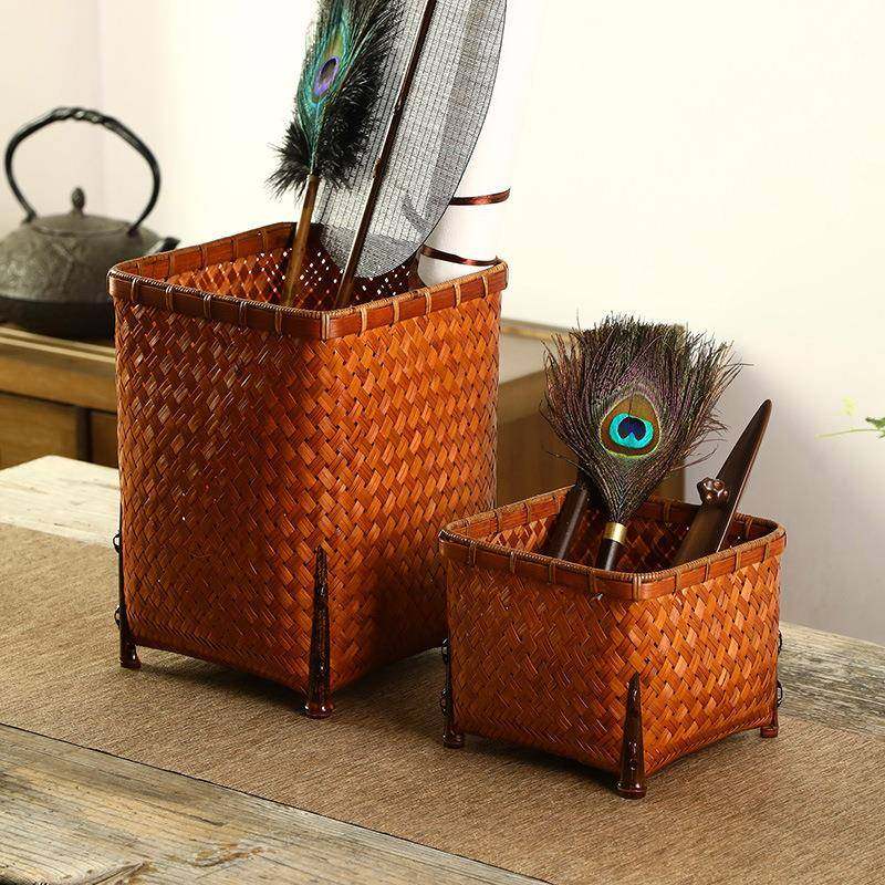 竹制手工竹编筐大漆复古书报卷轴收纳篮杂物筐插花篓家用纸篓桌面,机械设备,其他机械设备,淘宝优惠券,粉丝福利购,淘宝优惠卷
