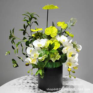 新中式假花蝴蝶兰花艺盆栽售楼处客厅绢花绿植整体桌面摆花装饰品