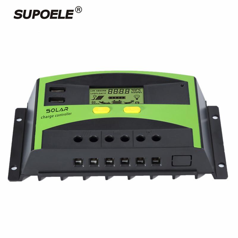 20A30A40A50A12V24V太阳能板充放电控制器双USB输出LCD显示PWM