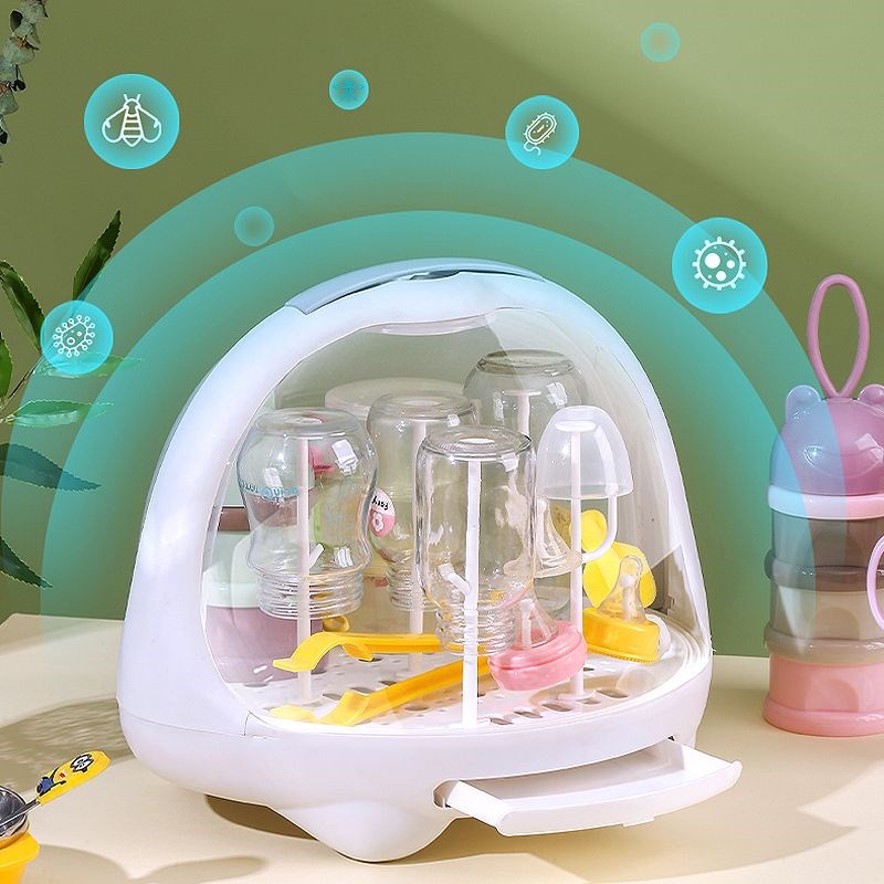 婴儿奶瓶收纳箱沥水带盖大号防尘放宝宝餐具晾干架储存辅食置物盒