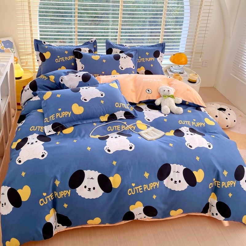 卡通风被套单件150x200x230cm学生宿舍家用单双人纯棉被罩三件套