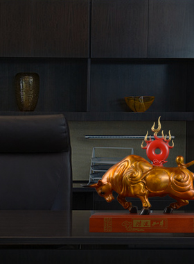 彩铜牛摆件招财生肖牛工艺品办公室桌面客厅玄关电视柜书房装饰品