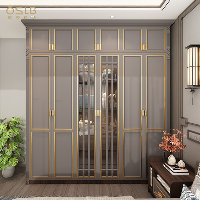 新中式实木衣柜美式三四门衣橱家用卧室储物柜衣帽间整体组合定制