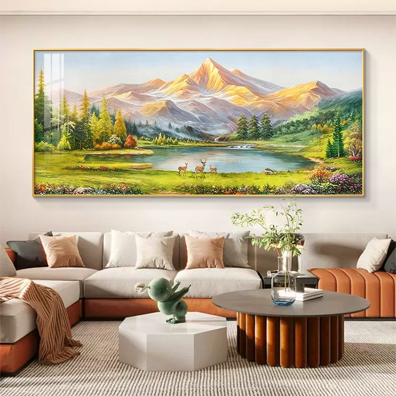 山水画 划客厅挂画 划聚宝盆靠山图沙发背景墙装饰画 划手绘油画