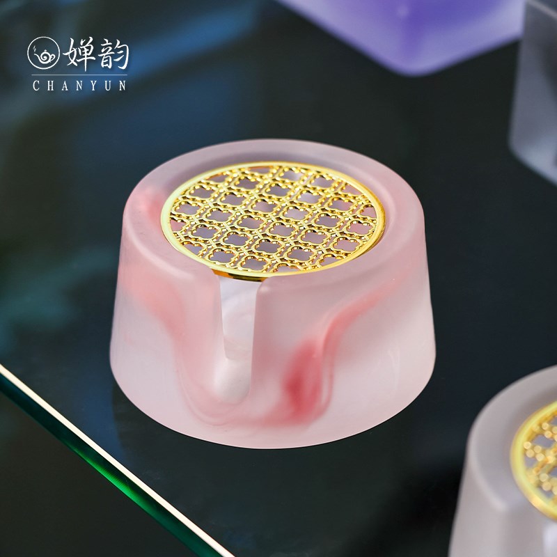 婵韵 渐变粉紫色琉璃酒精蜡烛温茶炉煮茶炉中式家用茶具配件