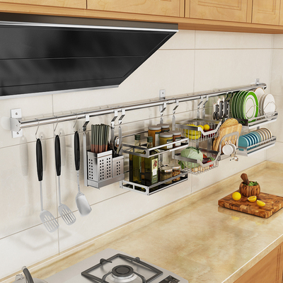 304不锈钢厨房置物架壁挂式 调味料架收纳架挂架挂钩挂件刀架用品