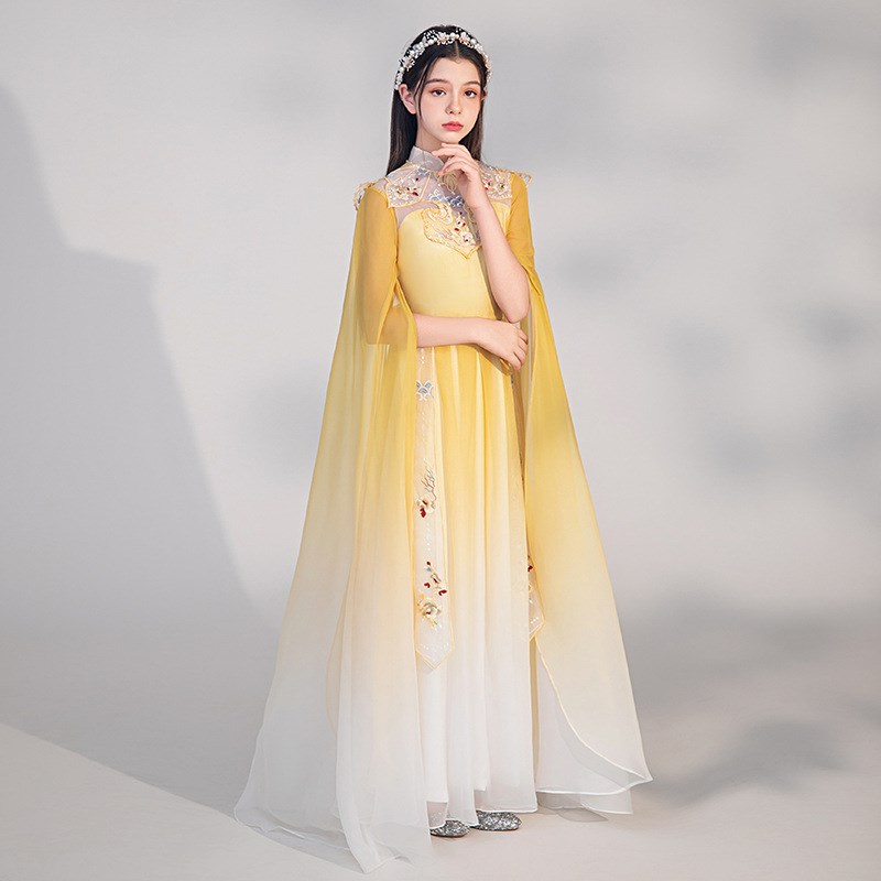 大合唱团古筝演出服女童飘袖民乐学生艺考独唱中国风主持人晚礼服