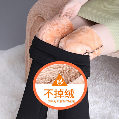 羊羔绒喇叭裤女九分冬季特厚保暖棉裤高腰休闲裤子加绒加厚微喇叭