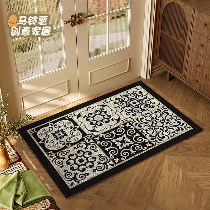 美式花砖入户地垫家用丝圈门垫蹭土刮泥防滑脚垫玄关门口换鞋地毯