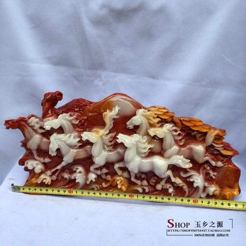 仿寿山石八骏图观赏摆件马到成功家居客厅玄关工艺品收藏礼品摆设