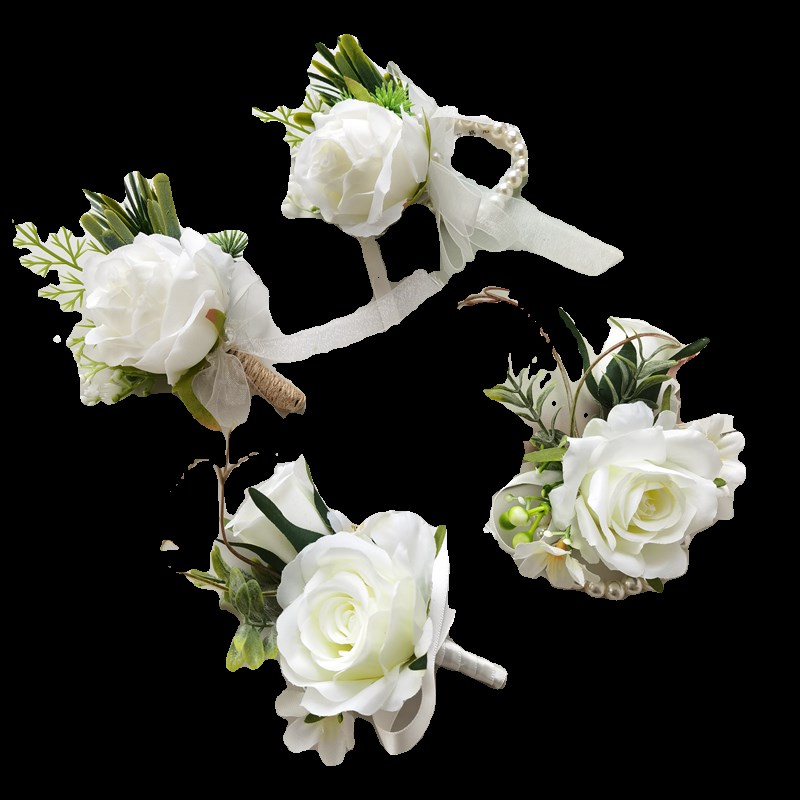 白色玫瑰胸花手腕花新郎襟花新娘伴娘姐妹花结婚领证婚礼摄影配饰