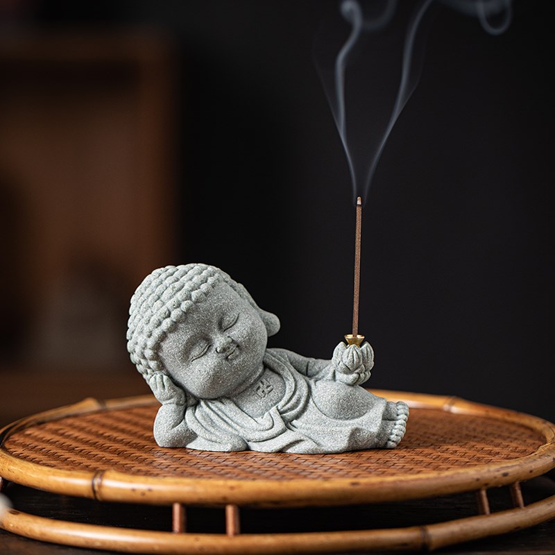 青砂文创可爱线香插茶宠创意卧佛莲花香插青砂石装饰家居桌面摆件