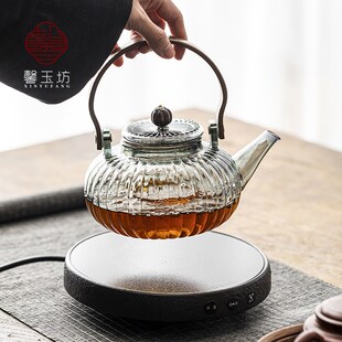 烟灰色玻璃煮茶壶可明火电陶炉煮茶器提梁壶围炉煮茶下午茶泡茶壶