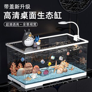 桌面生态鱼缸家用亚克力底部排水高清透明带盖超白创意造景乌龟缸