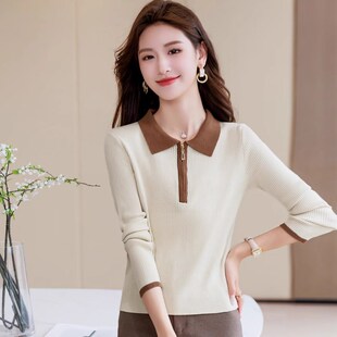 polo领短款毛衣女秋冬内搭打底衫小个子气质上衣高级感翻领针织衫