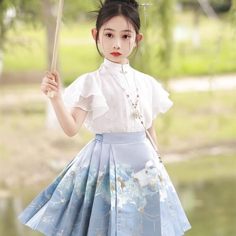 女童马面裙套装薄款夏季古装童装改良明制汉服古风唐装中国风