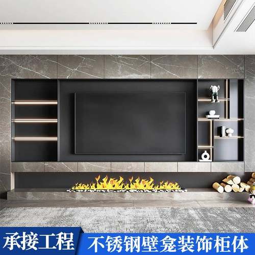 一体式不锈电视柜属用金嵌入式壁龛柜94装家饰置物钢展示柜储物架