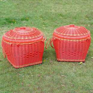 仿藤编结喜庆H00219箩筐大号婚嫁妆订月进满新婚房箩担拜神筐手工