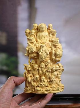 黄杨质木雕十八罗汉式佛像件中木f雕刻降龙伏虎家居摆饰品BQM工艺