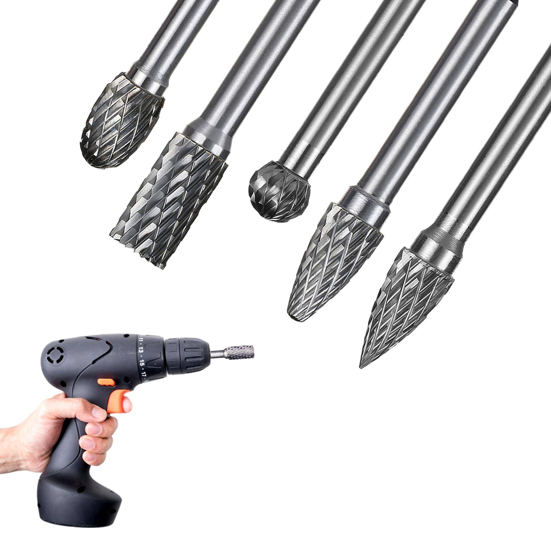 5pc盒装转锉钢铣刀头木雕打磨头根雕5pc雕旋刻刀钨硬金质合钨钢磨