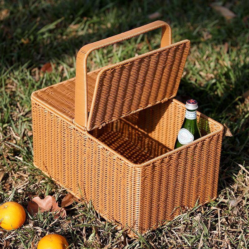 Kens户外野篮子带盖篮仿藤编UMC购物手提水餐果篮买筐菜网红拍王