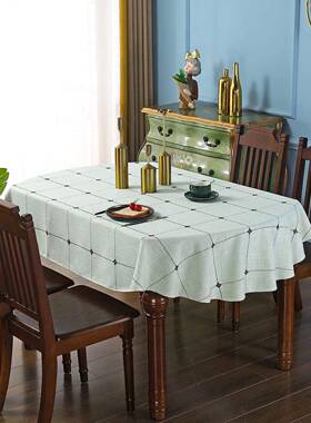 乡村刺绣棉麻织物红色布桌椭圆桌布格LQP子厨面餐房用桌聚会桌装