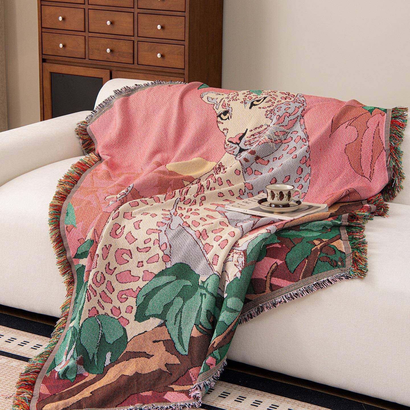 粉色级感丛高F997HJMT林新粉豹毯线毯2025款办公披肩午睡油画风盖,居家布艺,挂毯/壁毯,淘宝优惠券,粉丝福利购,淘宝优惠卷