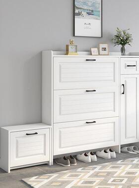 实木超薄翻鞋柜纳简约门鞋厅柜大容量玄关柜储物家用门口斗LQC收