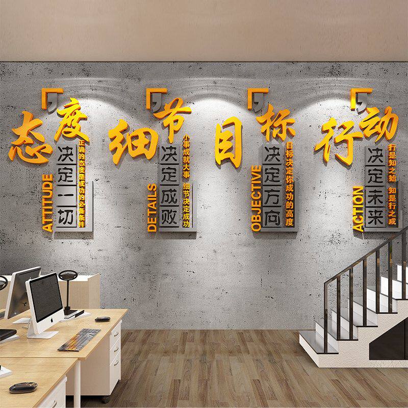 办公会议室背景墙面形象布置企业团队文化励志标语装饰3d立体贴纸