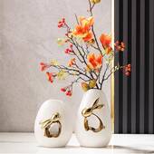轻风陶瓷兔子花瓶摆件饰品FKD高档厅电客视柜装 干花可加水奢花瓶