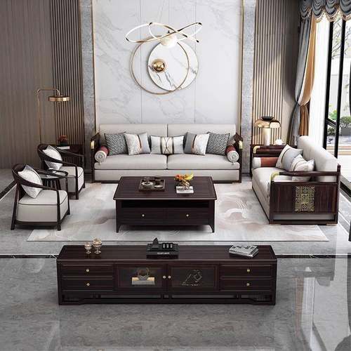 厅新中式乌金木沙发家用全实木沙发客大沙户沙型发酒店HGO民宿公