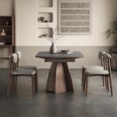 W7伸缩圆餐轻奢小桌户型方圆式 两用多功能可旋转TRR意实木岩板餐