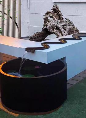 不锈口钢瀑布出水钵花园院庭流水摆件循环OBK水水喷泉勺形异形