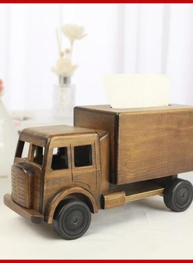 实木卡车模型功能面纸LRH巾抽纸纸餐收多居纳盒卷纸筒家装饰摆件