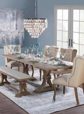 美式家用做旧欧实椅木餐桌组合饭桌法式长式桌复ABZ古乡村长方形