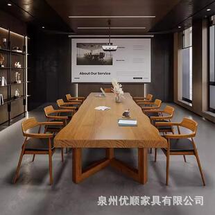 木议实桌桌现TUN代简约原木大板桌长工作台工作室洽会谈桌商用长