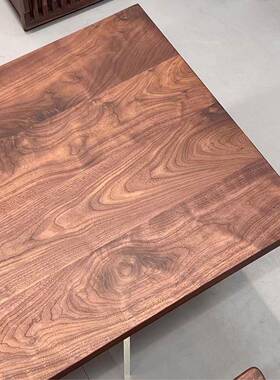 7K北美胡桃木板茶黑大桌椅组FHH合餐书桌两用实木办公桌桌原木整