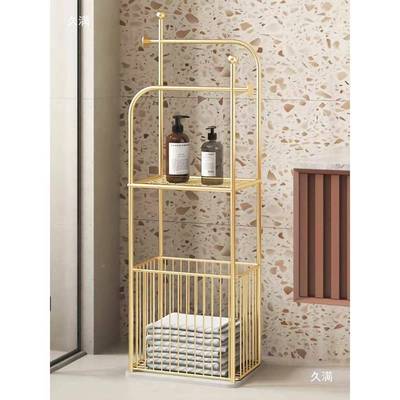 浴室置物落地轻奢卫间收架纳架铁简约毛BAX巾架艺浴巾架奶生油风