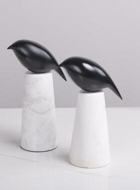 约抽象黑色小胖MAH鸟摆件托盘售楼样处简板书房间家具家居软装饰