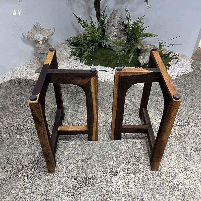 非洲黑檀木桌腿办公大板桌脚岩板实大板桌底座台XPD三脚茶大板架