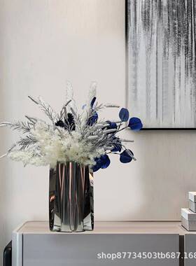 蓝色轻仿真花艺现代IMN样板房餐桌电奢视前柜摆酒店台软装饰假花