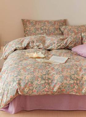 复古风油套画纯棉床上39652四件套床田园宿舍床单被套件.三笠款