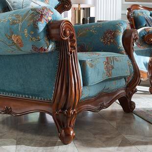 美实木布艺沙发组简约现代三人位欧式客厅档合田园复古高小户JS10