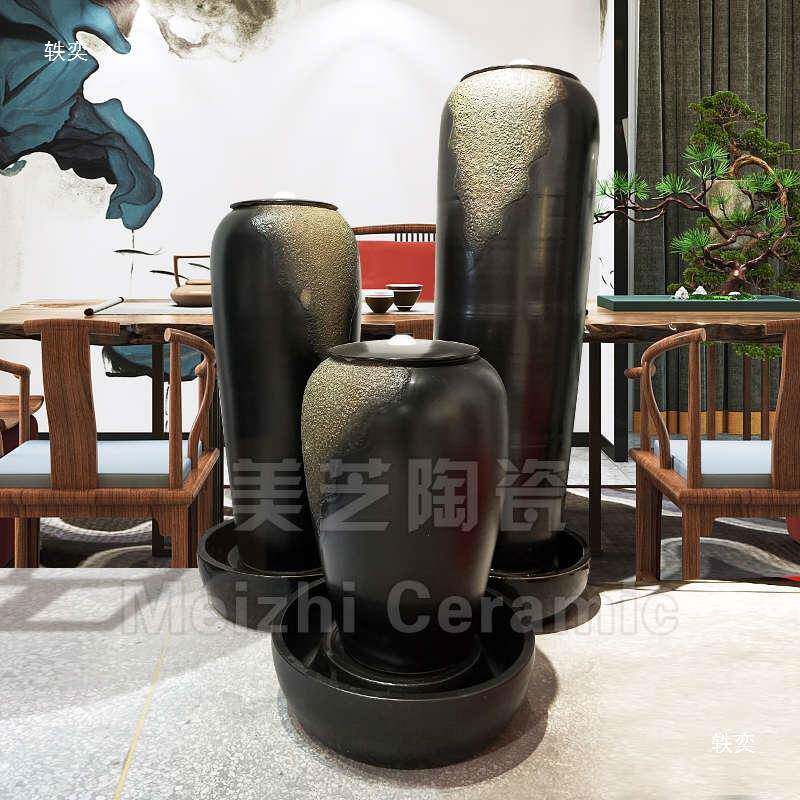 加湿冒喷水流器创意景观花瓶水缸中陶罐纹循环水水火KWR焰式摆件