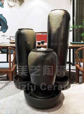 加湿冒喷水流器创意景观花瓶水缸中陶罐纹循环水水火KWR焰式摆件