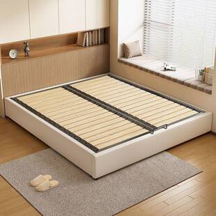 榻榻米无头储物床床主卧ILD靠背床钢木排骨架床带抽床屉高箱气无